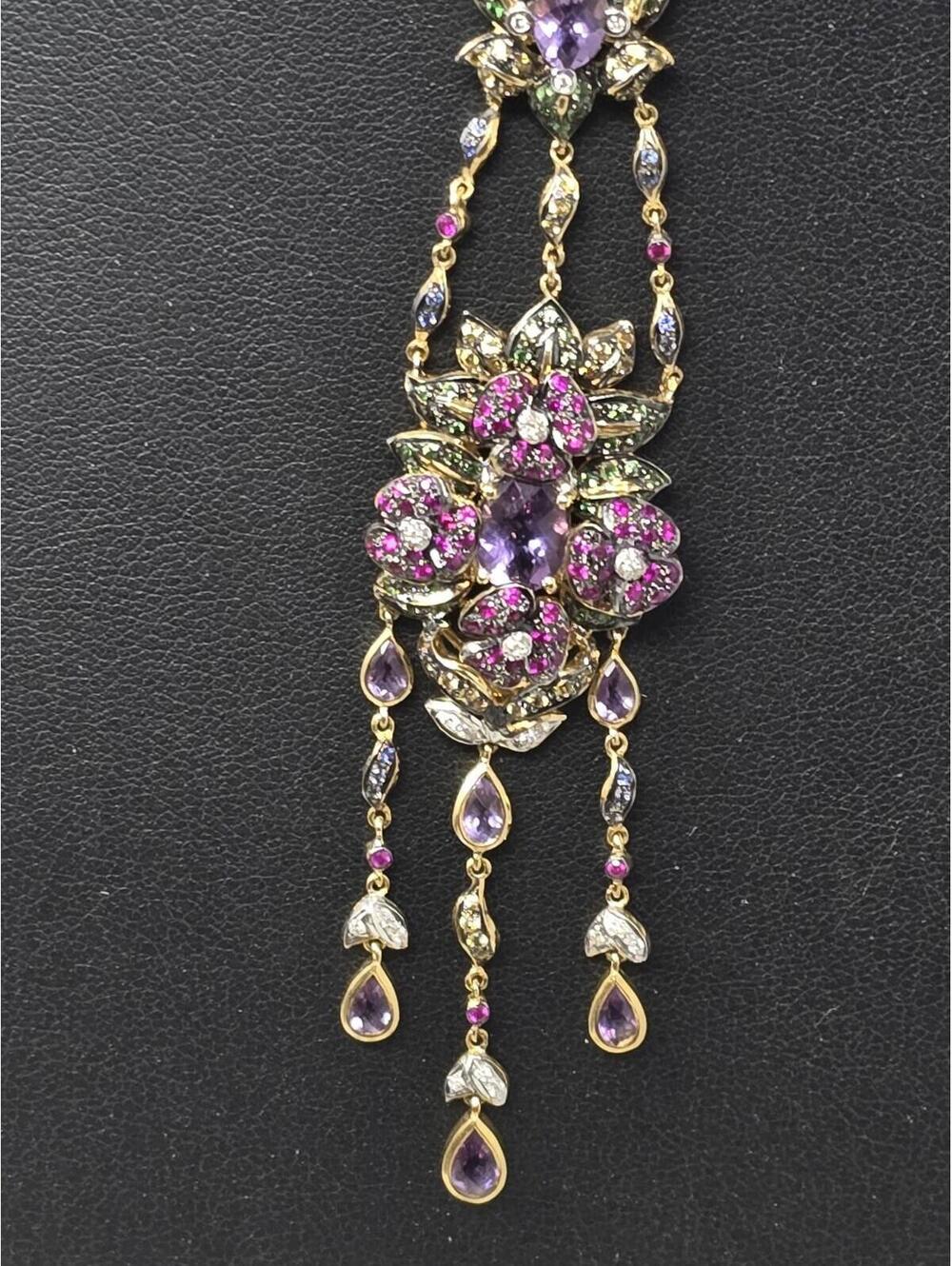 18k Gold Edwardian Revival Natural Gem Festoon Necklace - Picture 3 of 9